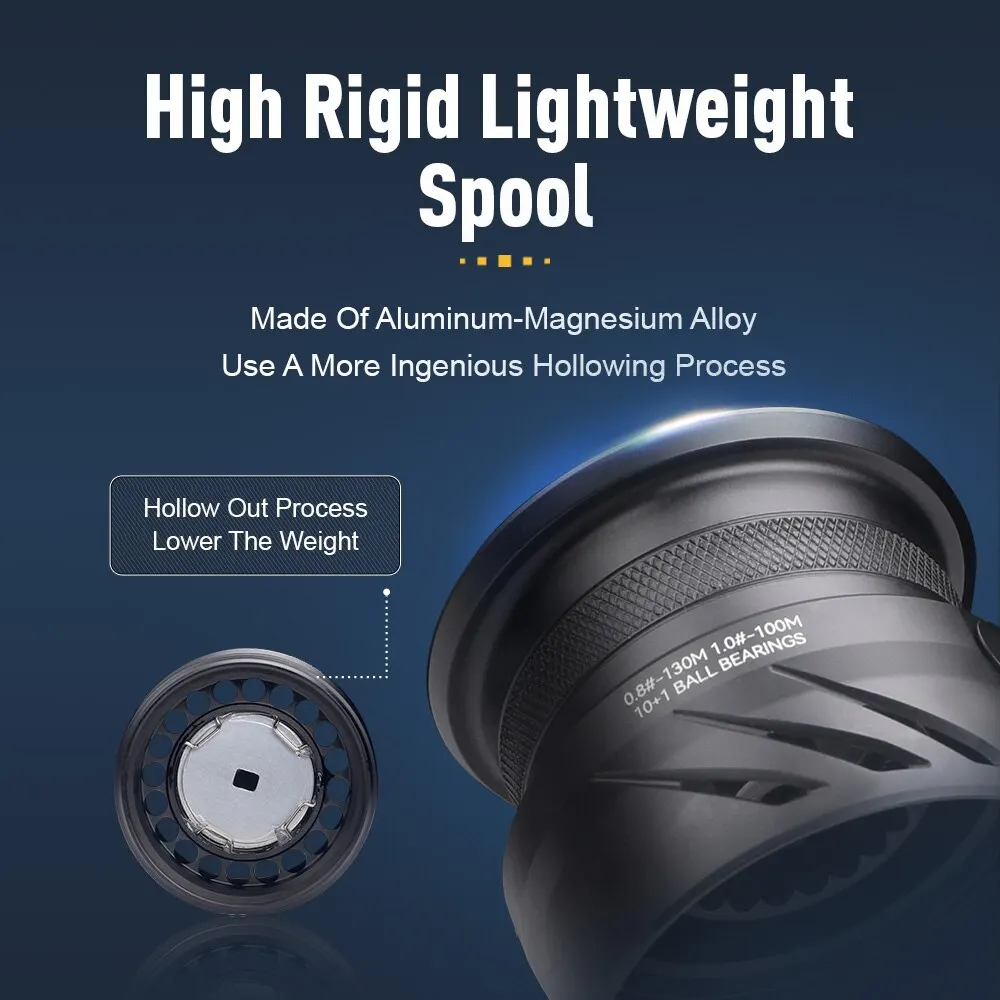 Kingdom Tegmen-Carretes de pesca giratorios 5,2: 1 6,2: 1 143g, Ratio de engranaje de alta velocidad, fibra de carbono ligera, arrastre del cuerpo 10 + 1, cantidad de rodamientos - imagen 4
