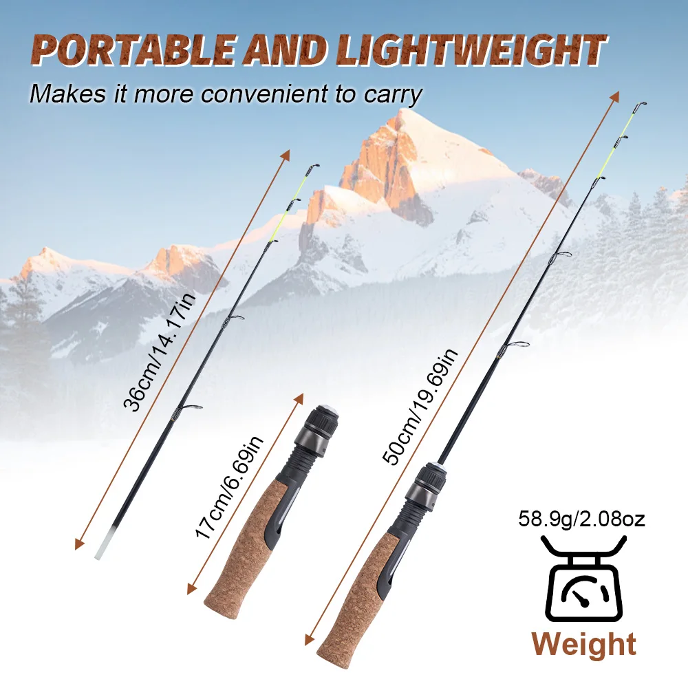 Goture 50cm 2 secciones tamaño M caña de pescar en hielo ultraligera y resistente punta carrete Combos invierno fácil de llevar caña de pescar en hielo - imagen 3