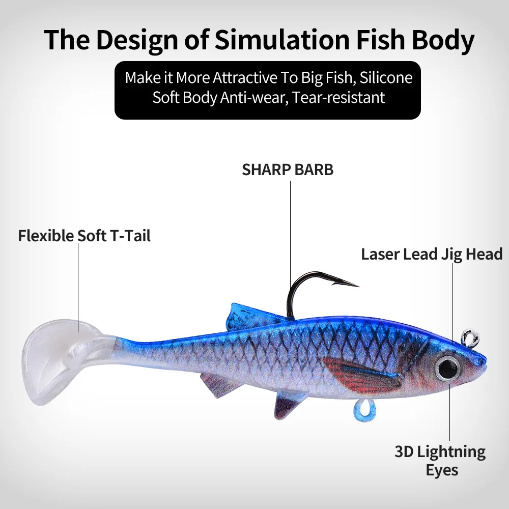 Señuelo blando ponderado con cola en T: cebo de pesca realista para lubina y pez negro, cebo de natación de fundición larga, agua salada y dulce - imagen 5