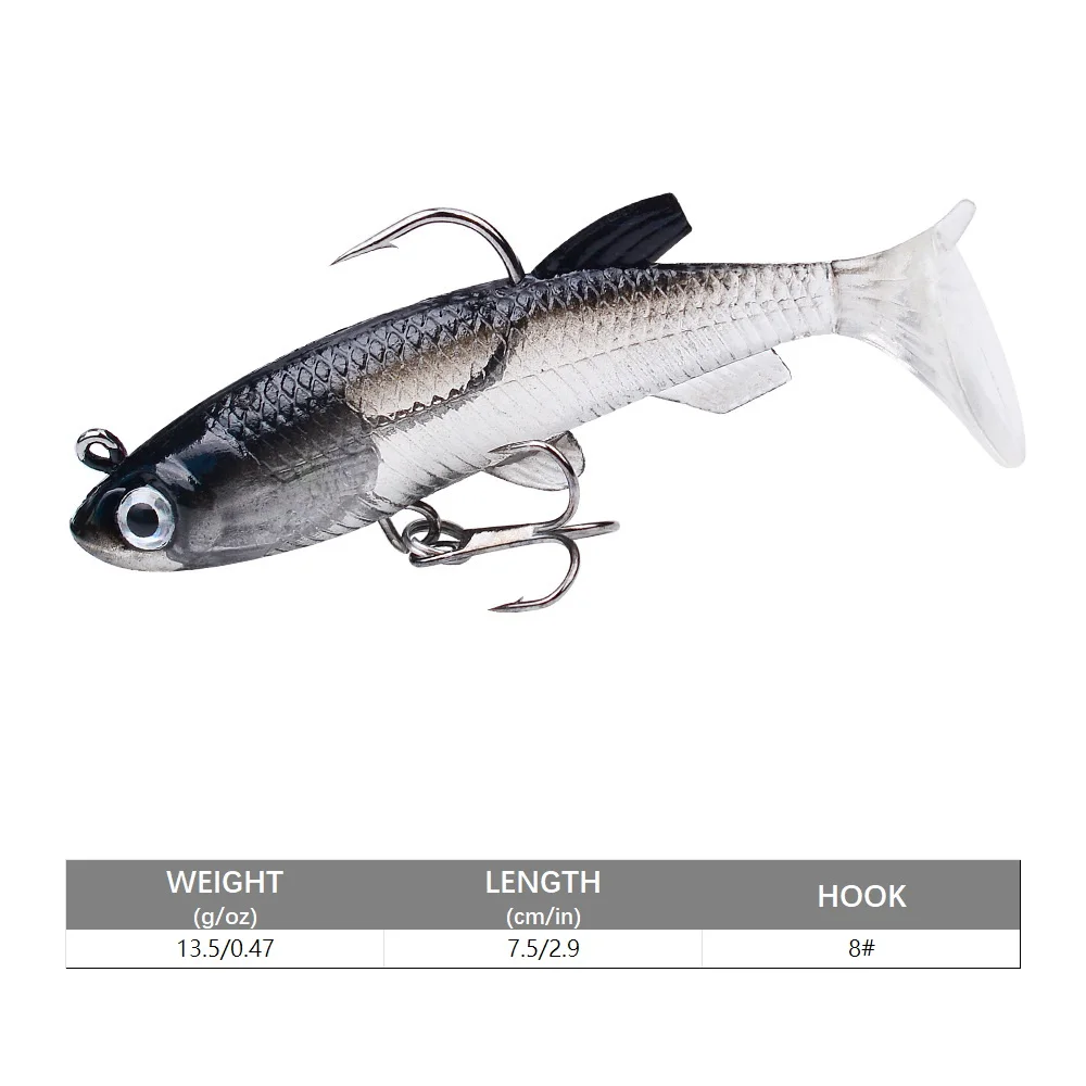 Señuelo de pesca de goma con cebo suave, 75mm, 85mm, Artificial, hundimiento, Swimbait, cola en T rizada, Jig Head, aparejos de pesca, productos para Lucio, 1 ud. - imagen 5