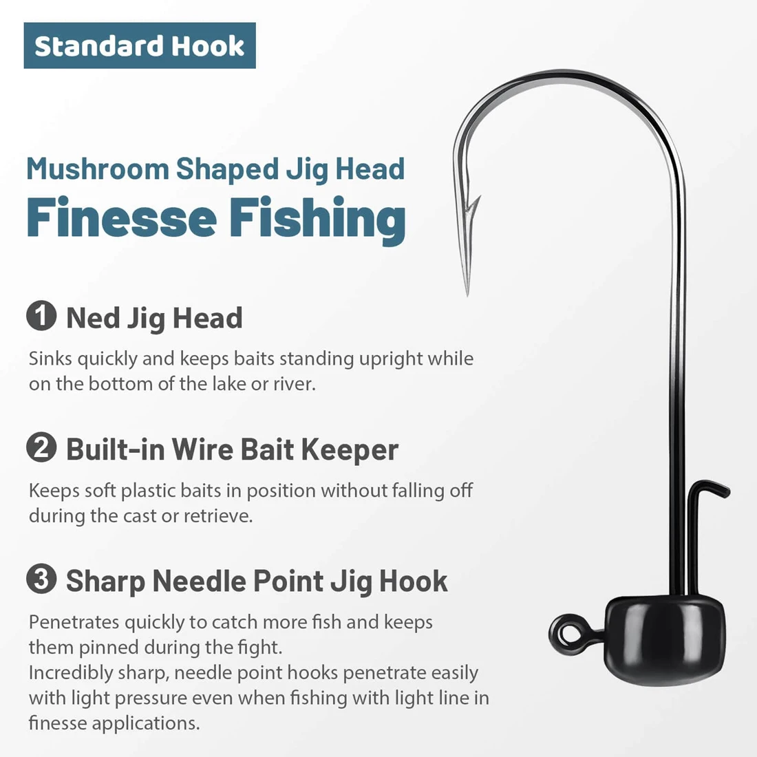 9KM 5 uds Ned anzuelo con cabeza de anzuelo sin malezas cabeza de peso en forma de baño para Crappie señuelo de pesca de lubina de agua dulce - imagen 3