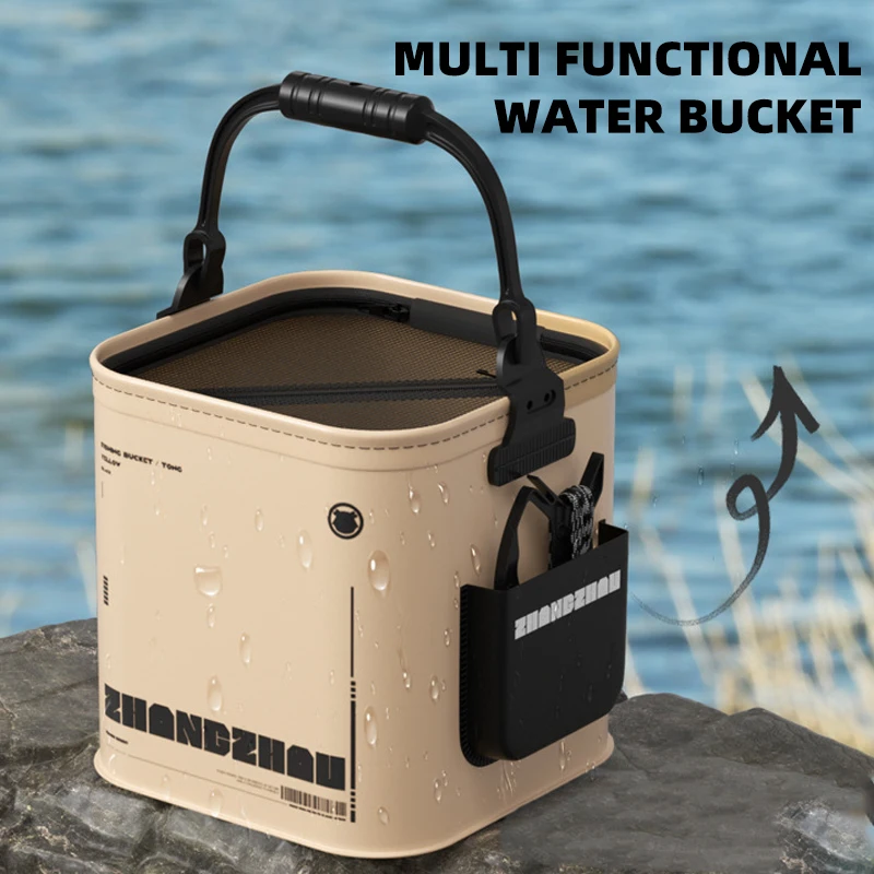 Cubo de pesca plegable y portátil, cubo para peces vivos, EVA para exteriores con cuerda, cubo de agua para pesca salvaje, cubo doméstico - imagen 2