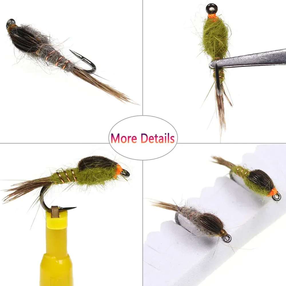 Bimoo 6PCS # 14 moscas secas artificiales de ninfa de oreja de liebre sin peso, mosca de mayo para trucha Stillwater Blugill Grayling, señuelos de pesca de perca - imagen 4