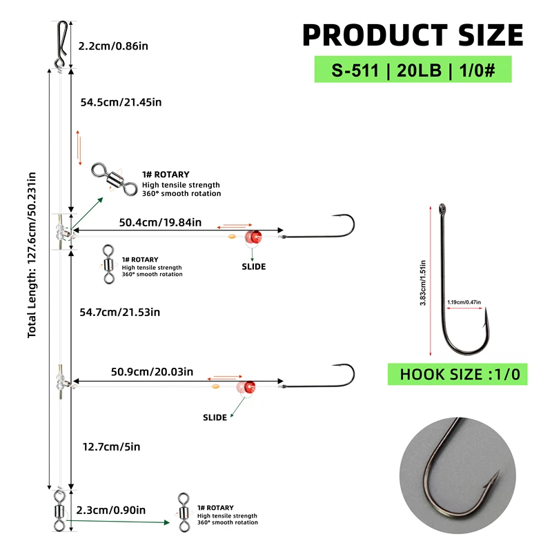 ZYZ 1 pieza aparejo de pesca en el mar Pre Tie Flapper Rigs anzuelo de pesca en el mar tamaño 2 #   1/0 #   15-20LB para pesca en tierra de fundición a la playa - imagen 3
