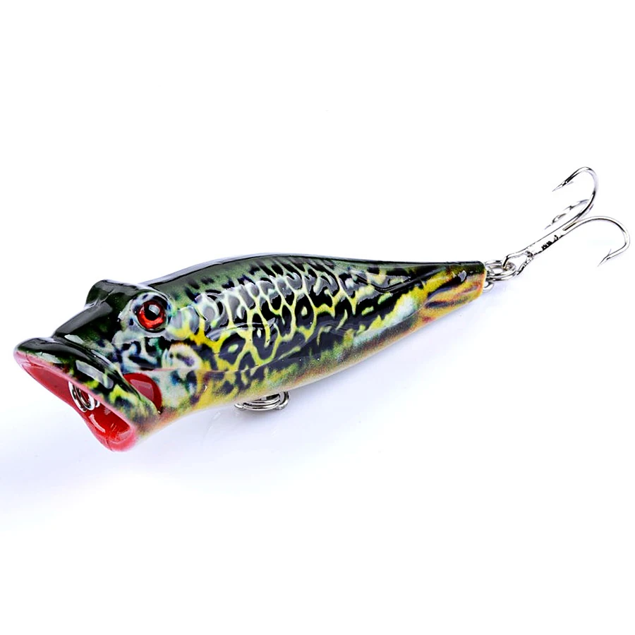 Juego de Señuelos de Pesca Popper Crankbait a rayas, aparejos pintados con puntos, cebo duro Artificial con gancho, 8cm/12,4g, Wobbler para peces/luccio, 5 uds. - imagen 5