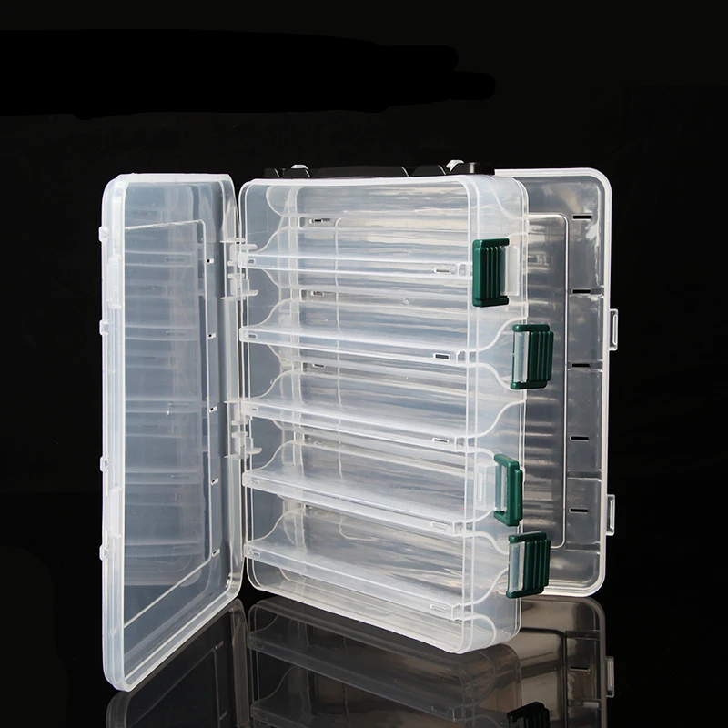 Cajas de aparejos de pesca grandes, almacenamiento de señuelos portátil de doble capa, múltiples compartimentos, caja de herramientas de engranajes, estuche de plástico de transporte, contenedor de cebo - imagen 2