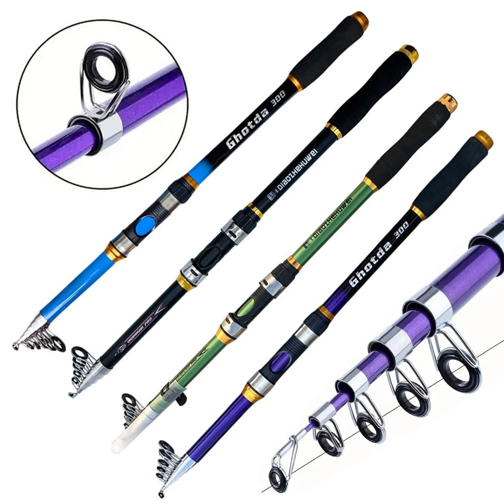 Caña de pescar de larga distancia, caña de carpa telescópica giratoria portátil, herramienta de pesca de barco de mar duradera y fuerte, 2,1-3,6 M
