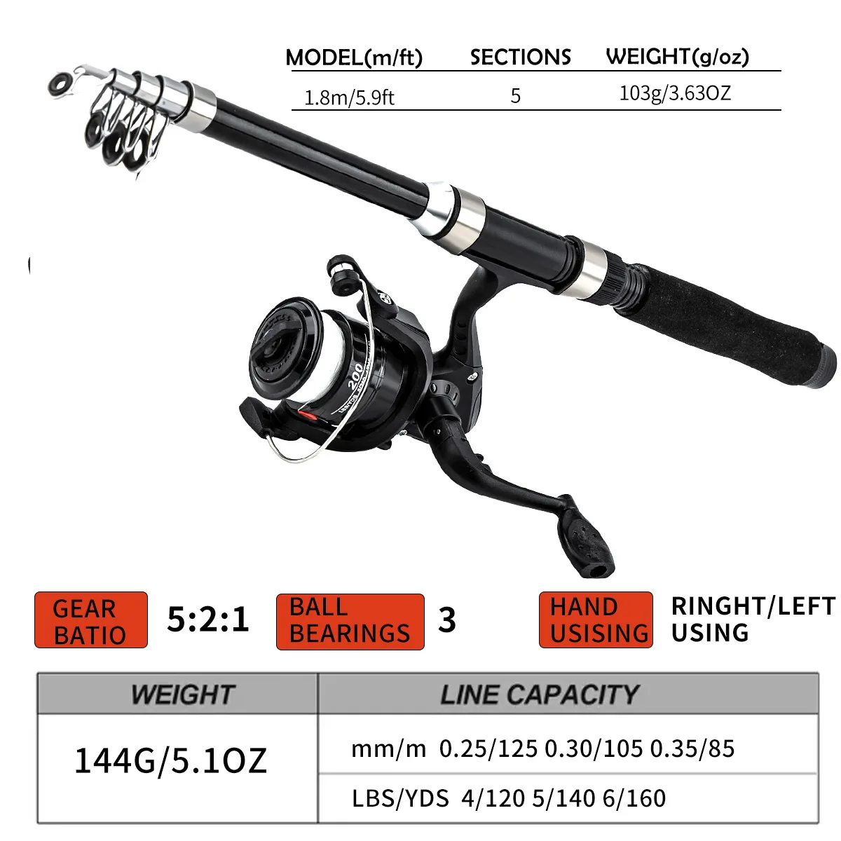 Combo de caña de pescar plegable ultraligera de 1,8 M, juego de equipo de pesca telescópico de fibra de vidrio para exteriores para agua dulce y salada - imagen 2