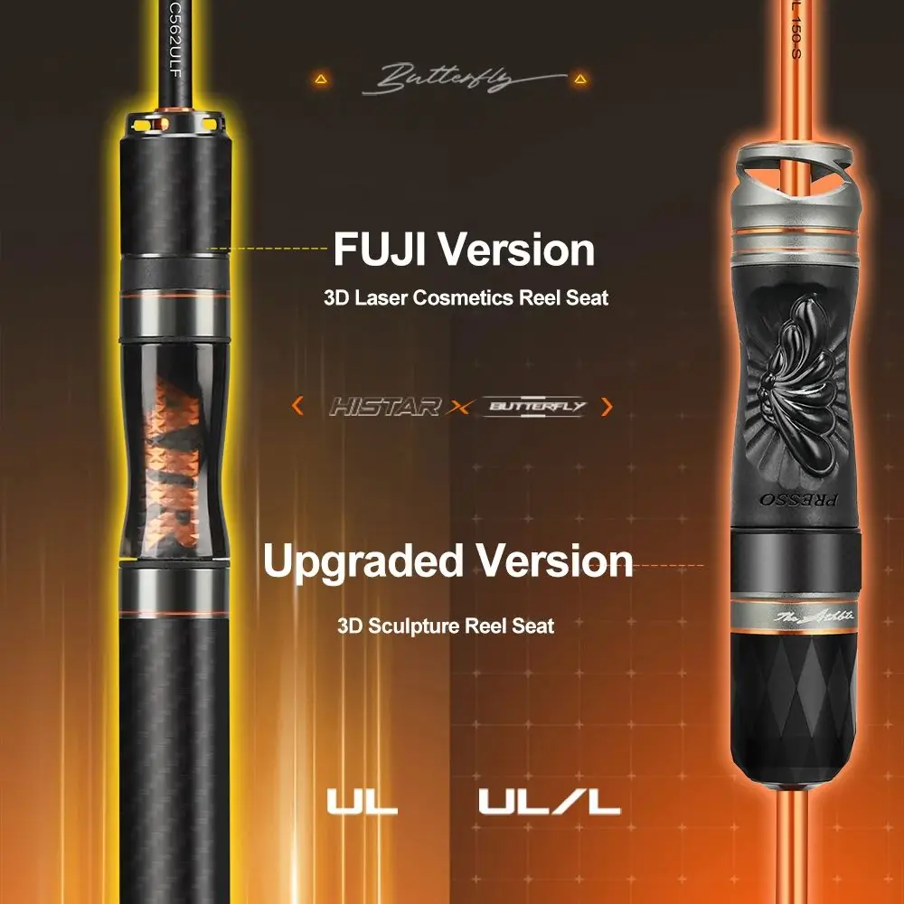 HISTAR Butterfly Korea Guides Dual Action Air Mechanical Sound 3D Sculpture Reel Seat Light 68G Spinning Casting Fishing Rod - imagen 3