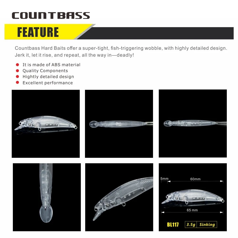Countbass 10 Uds. Señuelos duros en blanco, 60mm/2,4 "3,5g/0,12oz pececillo que se hunde, cebos de pesca sin pintar, Wobblers, cuerpos de cebo duro, enchufe - imagen 4