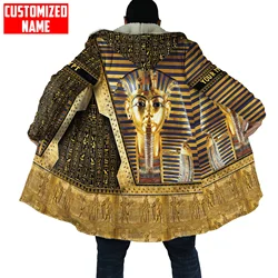 Capa de invierno a la moda para hombre, capa con capucha de lana gruesa con estampado 3D de faraón del Antiguo Egipto, capa cálida informal Unisex DP35
