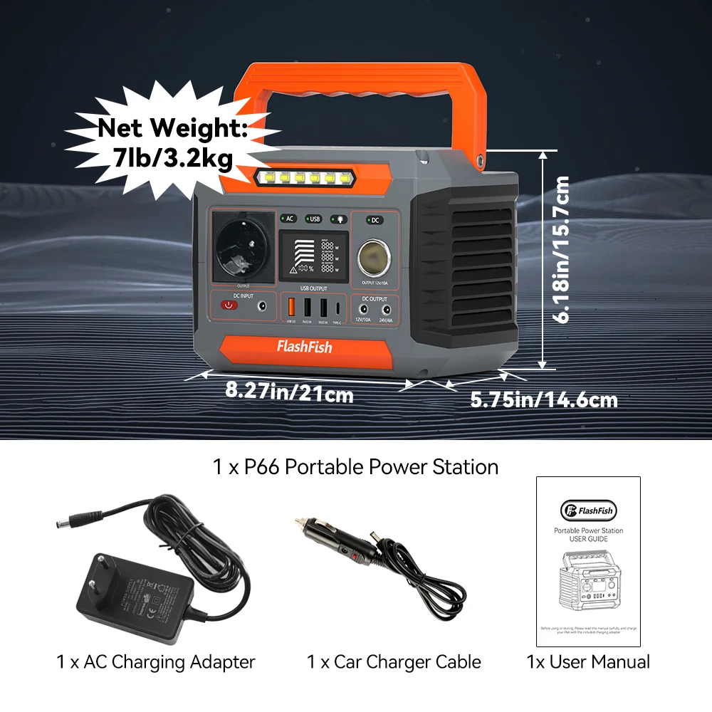 Estación de Energía Portátil P66 - Generador Solar Puertos USB DC