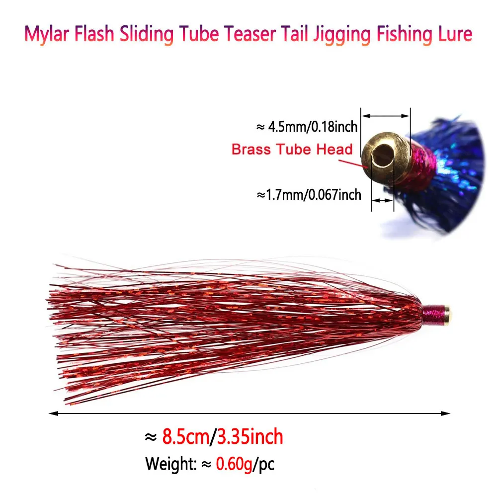 Bimoo 3 uds 3,35 pulgadas de largo holográfico Mylar Flash tubo deslizante Teasers cola Jigging señuelo de pesca lubina Fluke Lucio señuelo de pesca - imagen 3