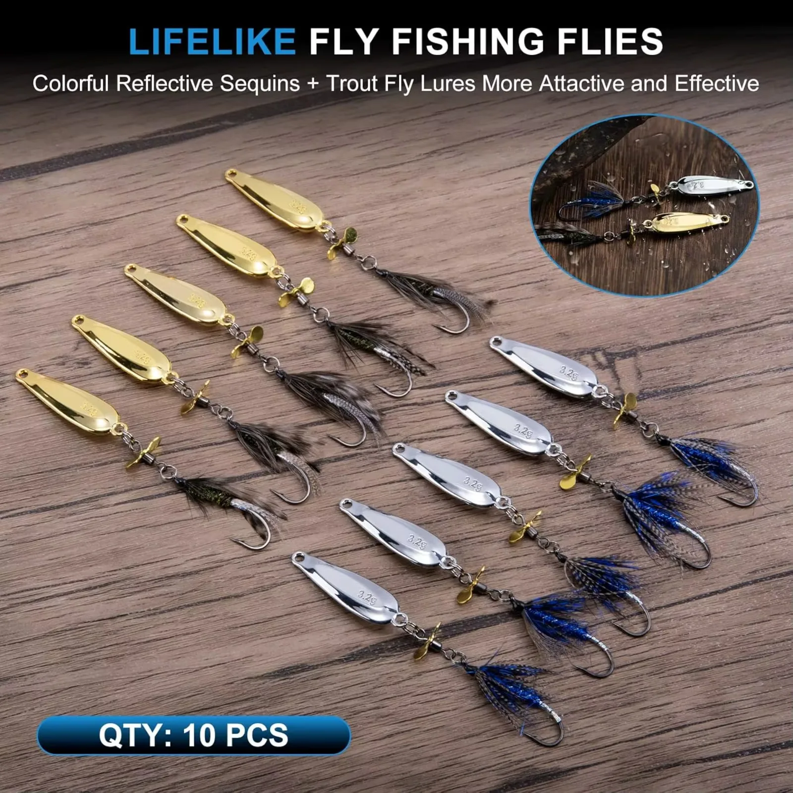 Juego de señuelos de cuchara de pesca Goture con anzuelo de plumas, Kit de cebos giratorios de Metal de 3,2/4, 5/7g, incluido para caja de aparejos de bagre de lubina y trucha