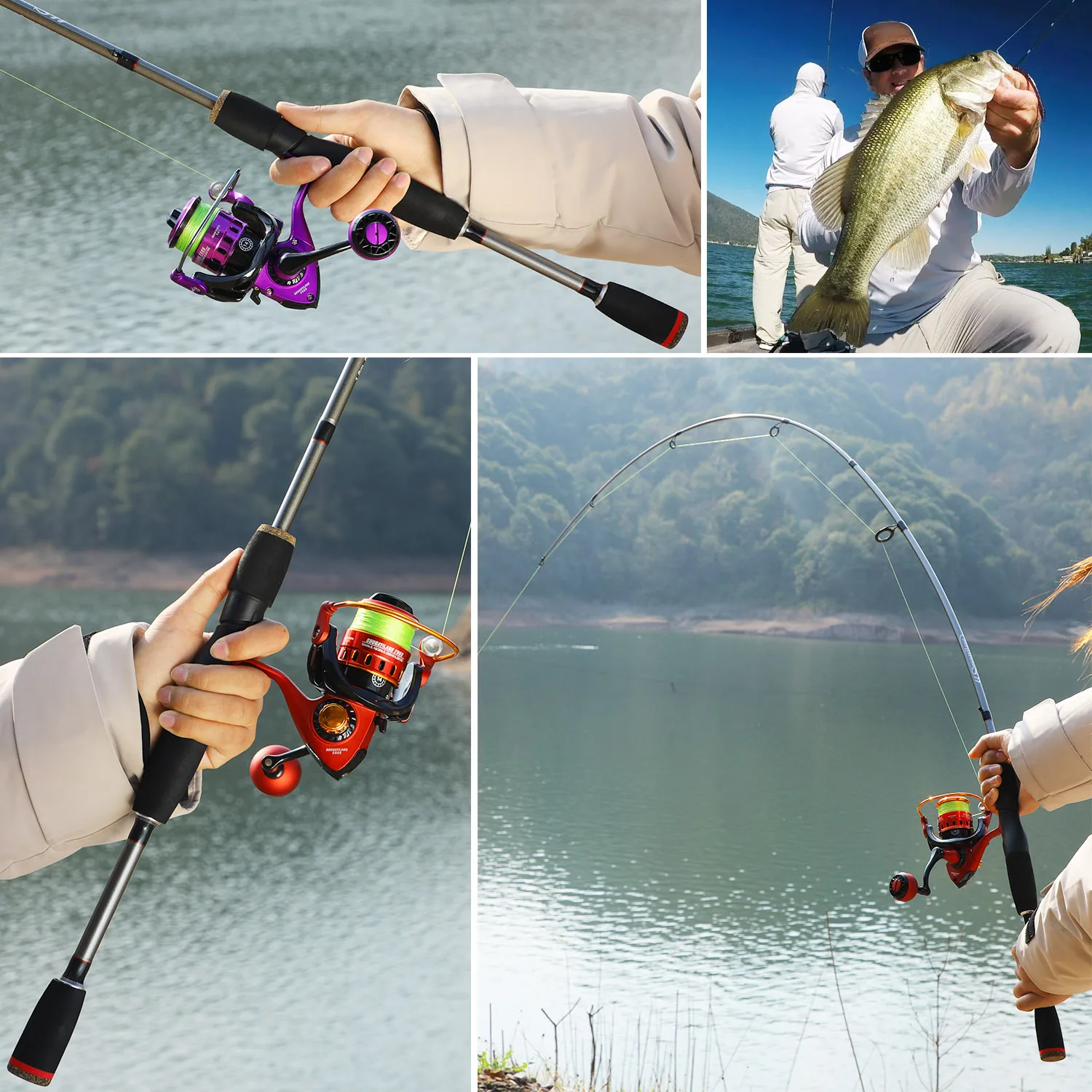 Sougayilang-caña de pescar giratoria, caña de fibra de vidrio de 2 secciones y carrete de Pesca, Kit completo de arrastre máximo de 5kg, Pesca de lubina de agua dulce - imagen 5