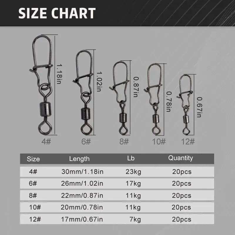100 unids/caja conector de pesca de acero inoxidable Pin 4 #   6 #   8 # 10 # 12 #   Rodamiento giratorio con accesorios para señuelos de anzuelo a presión - imagen 2