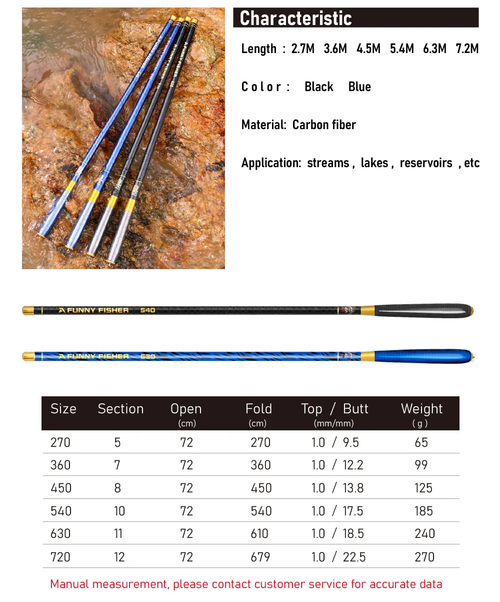 JOSBY-caña de pescar telescópica para carpa, alimentador de fibra de carbono ultraligero portátil para agua dulce, 2,7/3,6/4,5/5,4/6,3/7,2 M - imagen 2