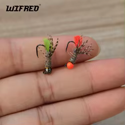 Wifreo 6 piezas 12 #   14 #   Hare's Ear Dub Jig moscas de ninfa cabeza de cuentas ranuradas anzuelos sin púas pesca con mosca trucha lubina señuelo Steelhead