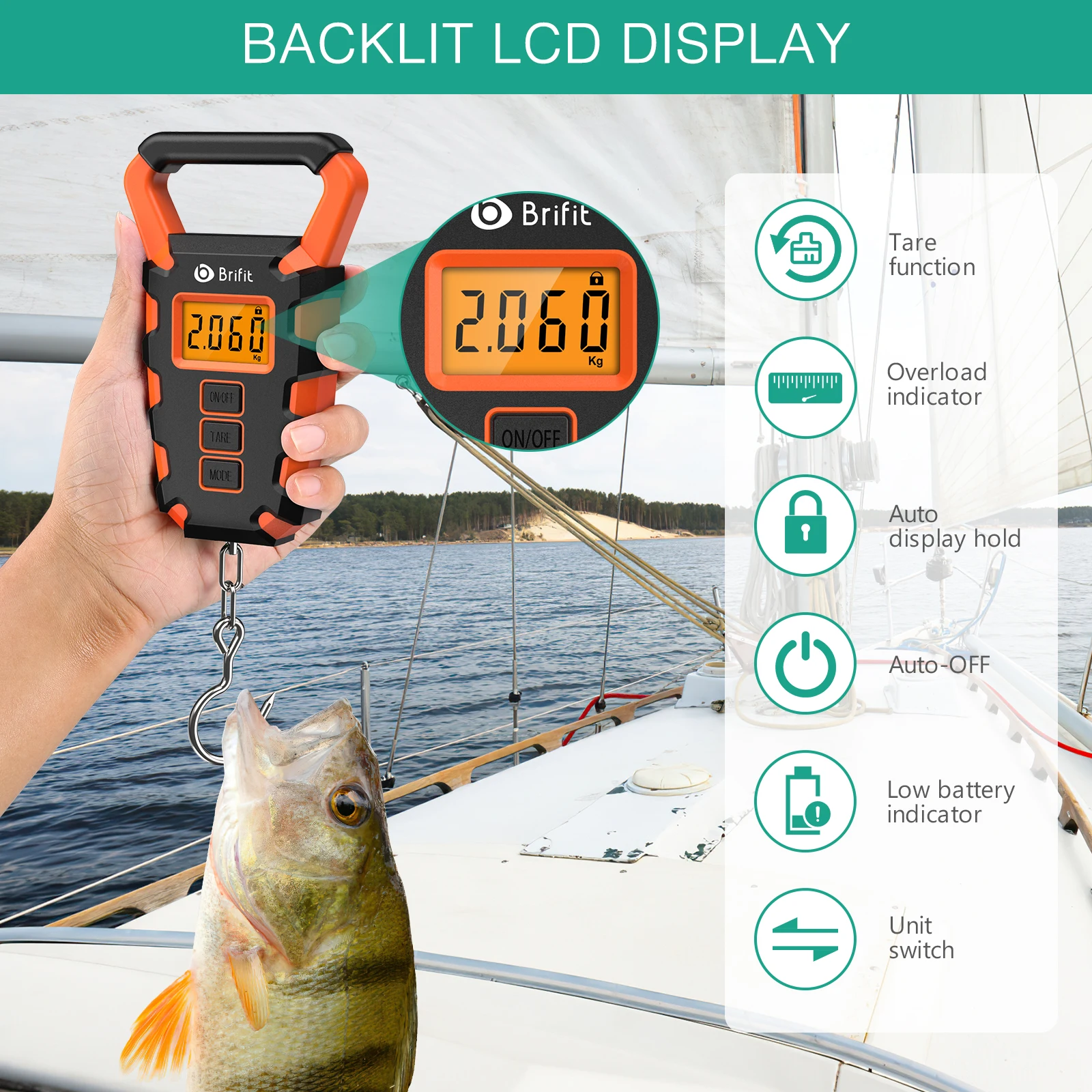 Báscula de pesca digital con agarre y regla para pescado - imagen 3
