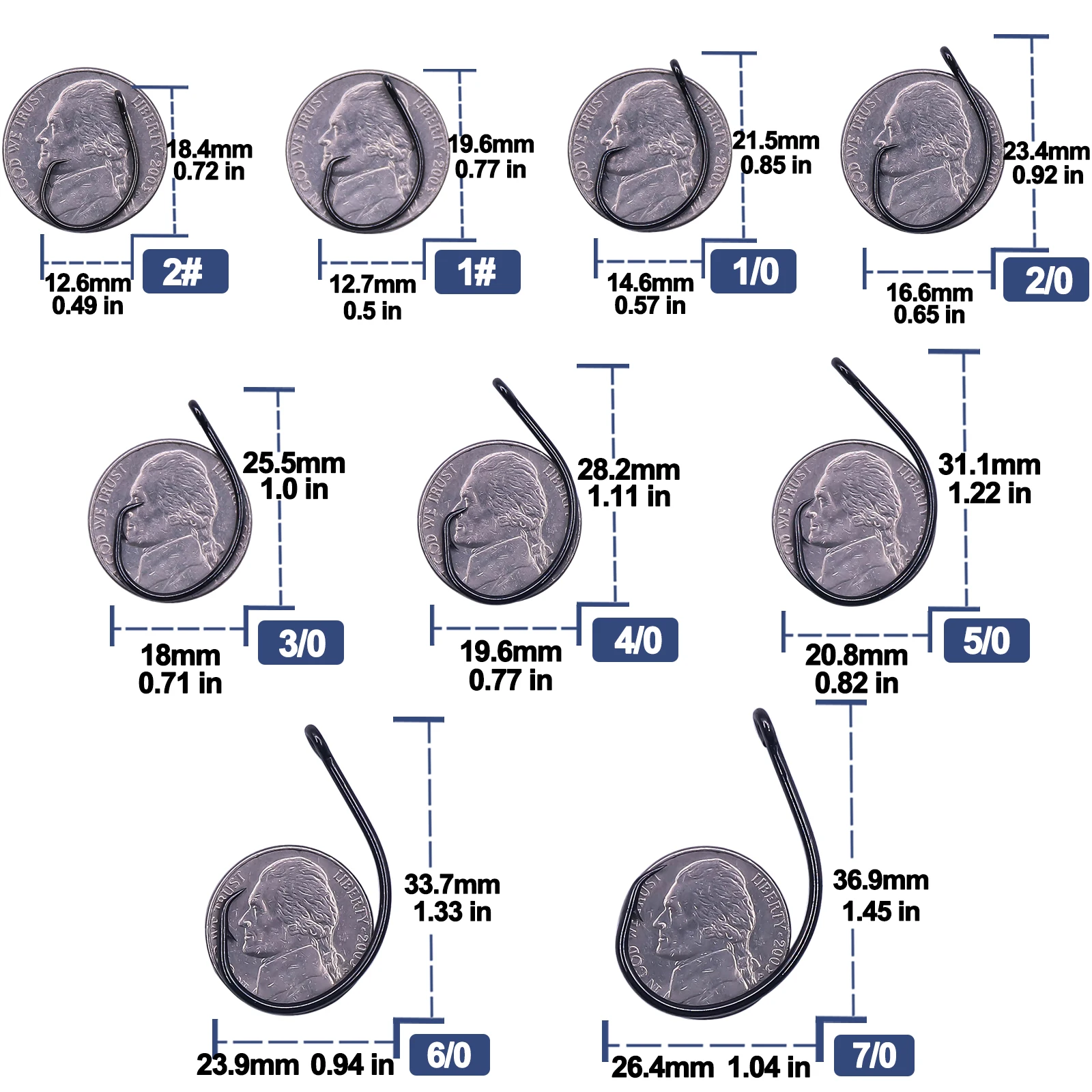 Anzuelos circulares en línea para pesca en agua salada, anzuelo para bagre, 25 ~ 100 Uds., anzuelo circular sin compensación de espacio ancho para lubina, Walleye Crappie, agua dulce - imagen 2