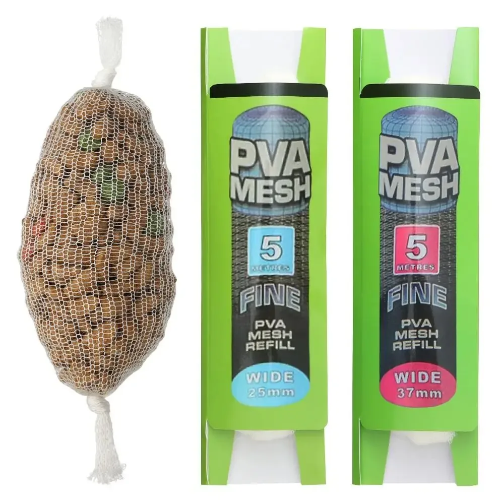 Bolsa de malla PVA Soluble, 5M, recarga de alimentador de carpa, Señuelos de Pesca, aparejo de repuesto, gancho, bolsas para envolver cebo, 25mm, 37mm, accesorios de pesca