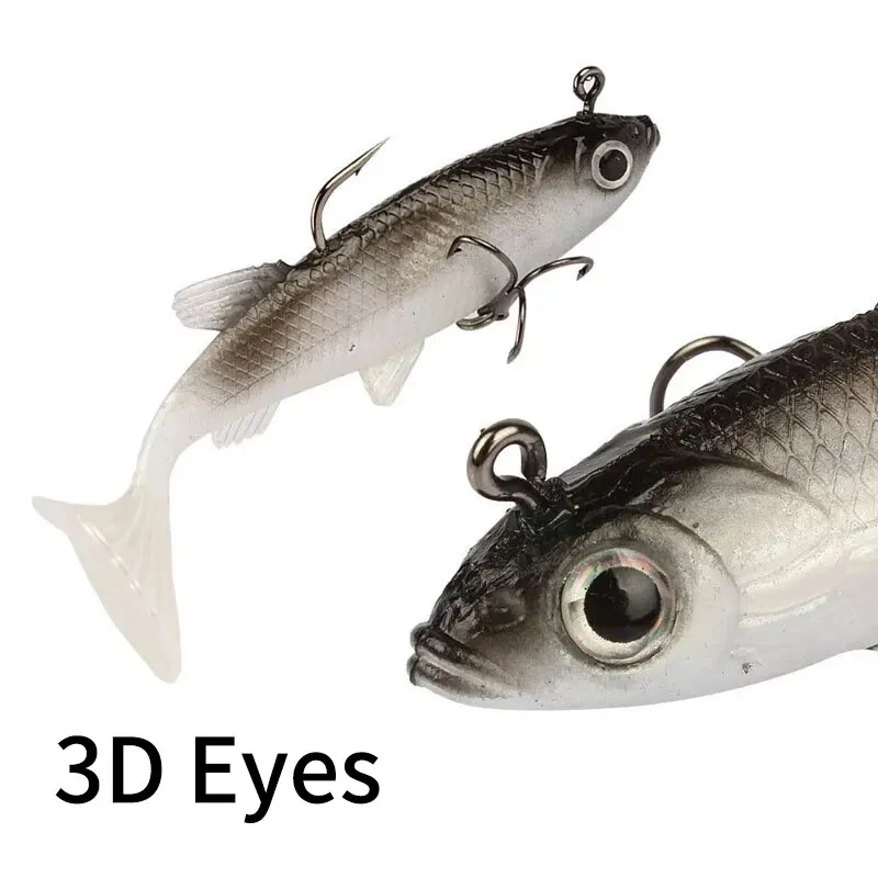 Señuelo de pesca suave de plomo, 8cm, 13g, Wobblers de cola en T, Swimbait de silicona, ojos artificiales 3D, cebo para pesca de carpa, plantilla de plomo, aparejos de pesca - imagen 3