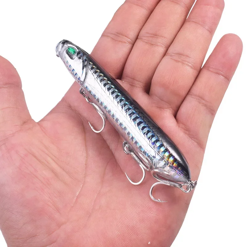 Señuelo de pesca con lápiz Topwater, 10cm, 17,5g, Popper de fundición larga, Wobbler flotante, cebo Artificial de plástico con anzuelos, Lucio, 1 ud.