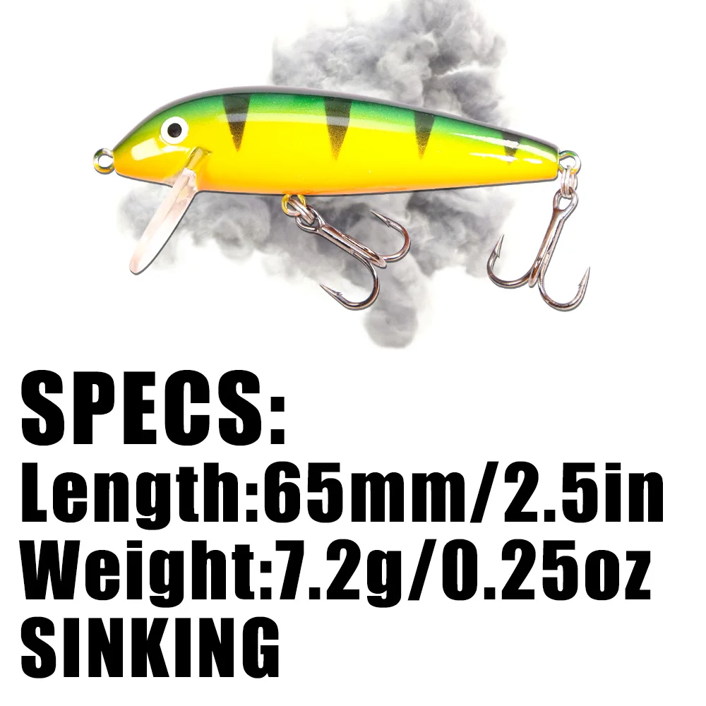 Un señuelo de pesca con un gancho largo y un cuerpo amarillo y verde