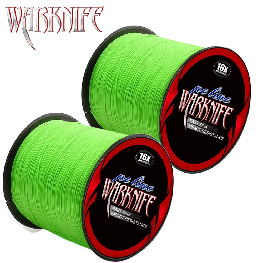 Warknife-sedal de pesca trenzado japonés, 16 hebras, 100M-2000M, núcleo hueco, PE Extreme, 20LBs-500LBs, línea de asistencia, verde fluorescente - imagen 4
