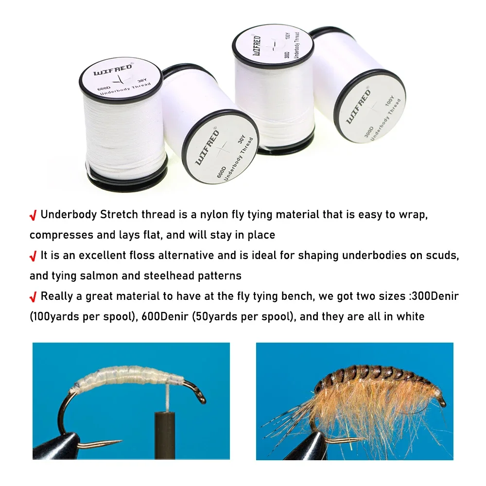 2 uds 300D 600D blanco debajo del cuerpo estiramiento hilo para atar moscas fácil envoltura Scud patrón de salmón y cabeza de acero Material para atar pesca con mosca - imagen 4