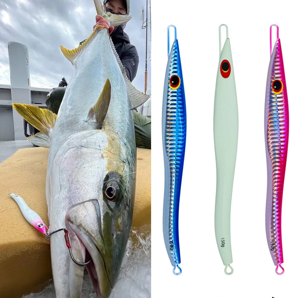 Señuelo de Metal para pesca en agua salada, anzuelo Vertical de 150G-300G para Jigging de orilla, 3D, cuchara para lubina, cebo para trucha, atún Mahi Marlin Wahoo - imagen 2
