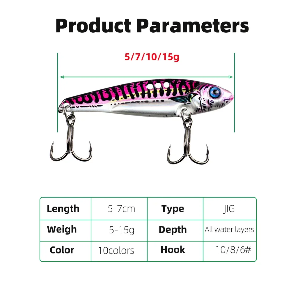 Señuelo de pesca de Metal impreso en 3D, anzuelos de cuchara VIB, aparejos de pesca, cebos de pesca, Crankbait, Spinner VIB con 3 agujeros - imagen 2