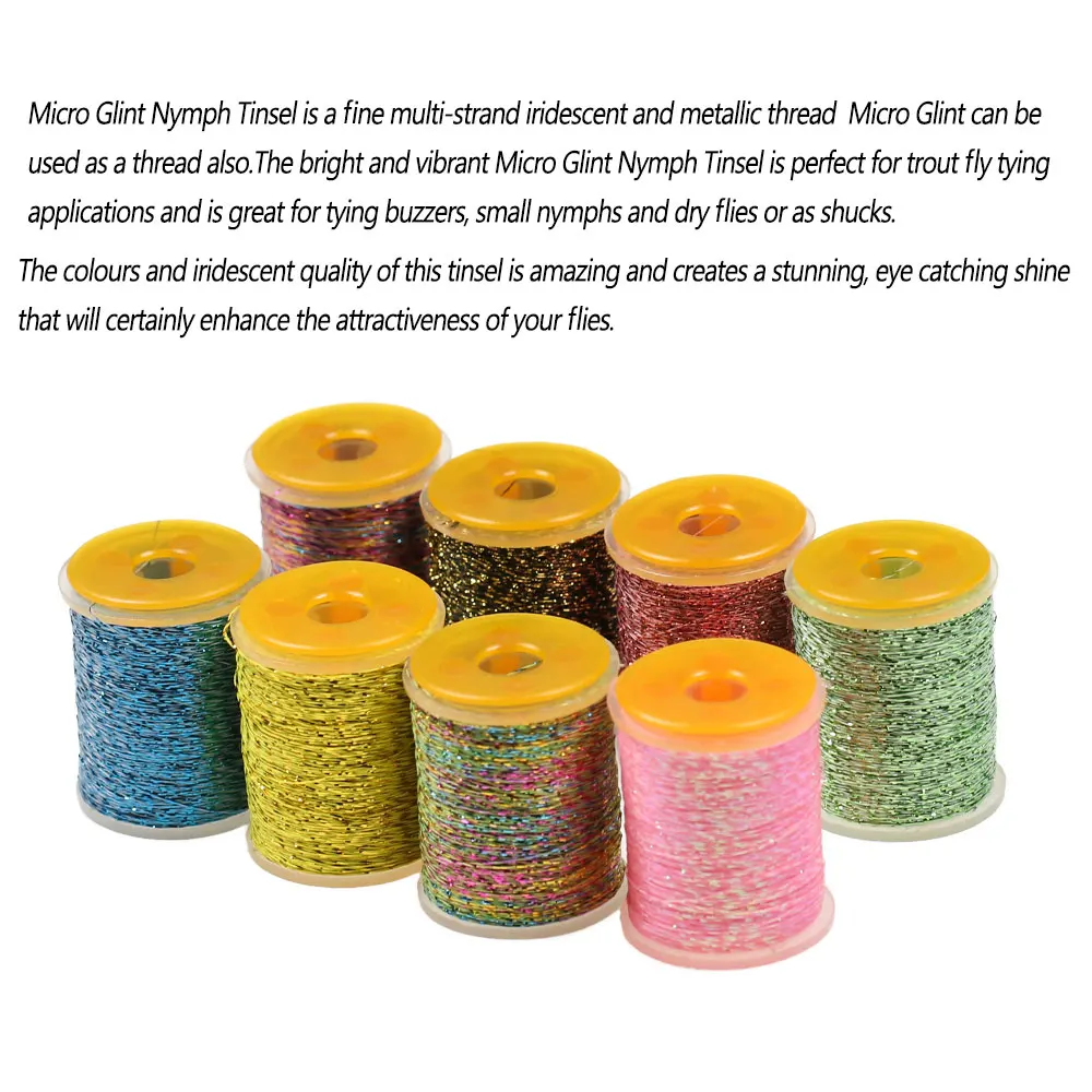 Bimoo 100 yardas 150D Micor Glint ninfa oropel hilo zumbador pequeños ninfas mosca seca descargas trucha Señuelos de pesca Material de atado de moscas - imagen 4