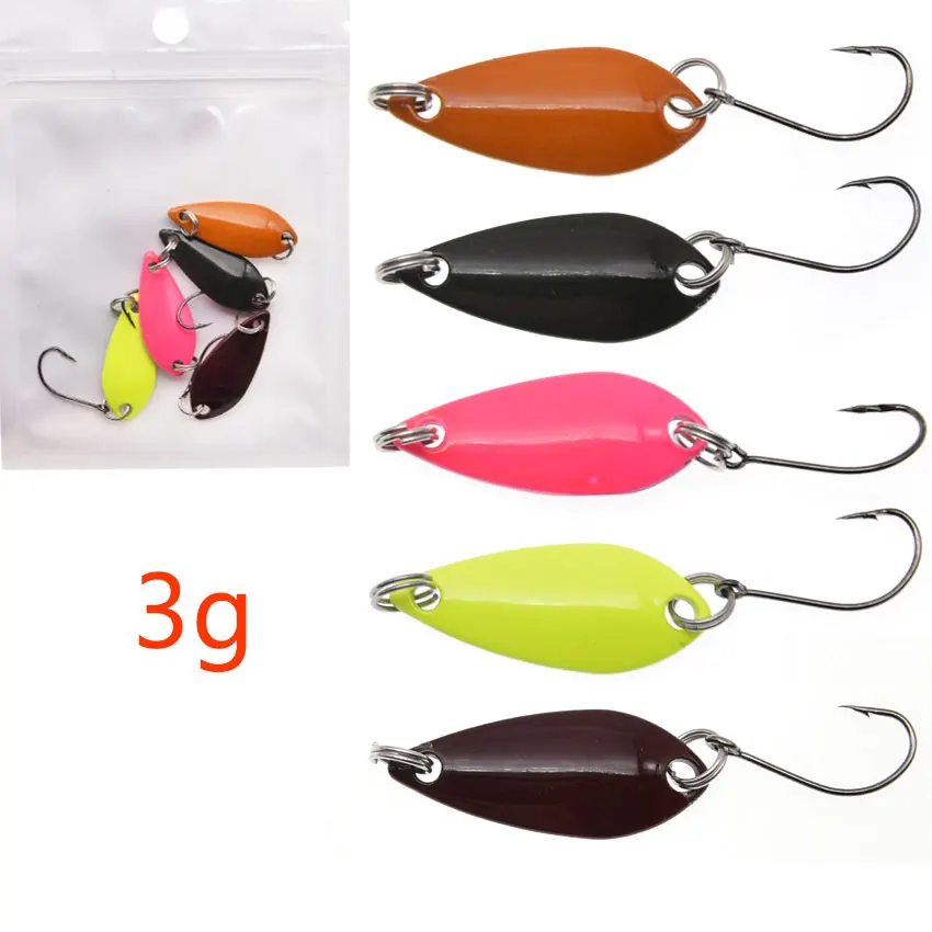 Cebo de cuchara de pesca de metal duro en forma de S, señuelo falso colorido, aparejos de pesca wobbler, 5 piezas por bolsa - imagen 3