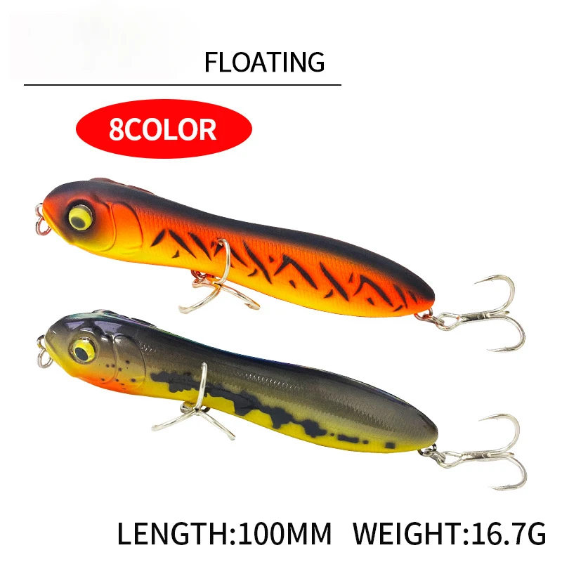 Cebo de pesca Luya, lápiz flotante de 100mm/16,7g, pez con cabeza de serpiente en la superficie del agua, cebo falso simulado - imagen 3