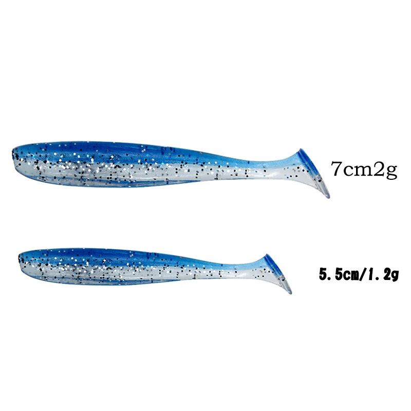 Wobblers de Jigging blandos, 55mm, 70mm, cola en T, cebo de silicona de doble Color, aparejos artificiales, 5 uds./lote - imagen 2