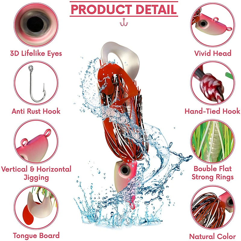 Inchiku-señuelo de pesca de mar con cabeza de plantilla de Metal, Jigs de cola de gallo con cebo blando, Wobblers originales japoneses para Lucio, lubina, Fluke leurre peche en mer flottant surface dur carnassier - imagen 4