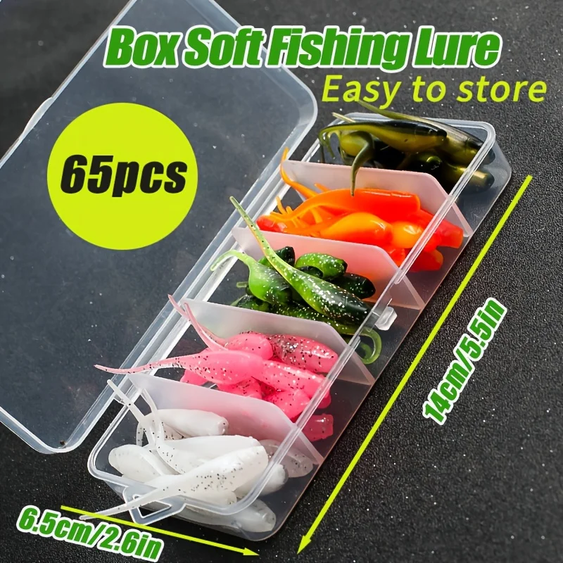 Kit de Señuelos de Pesca Suaves TAKBAS de 65 piezas - Crappie, Bass, Trucha, Walleye Swimbaits, Material PVC, Sin Plomo, Set en Caja para Pesca en Agua Dulce y Salada, Ideal para Pescadores - imagen 3