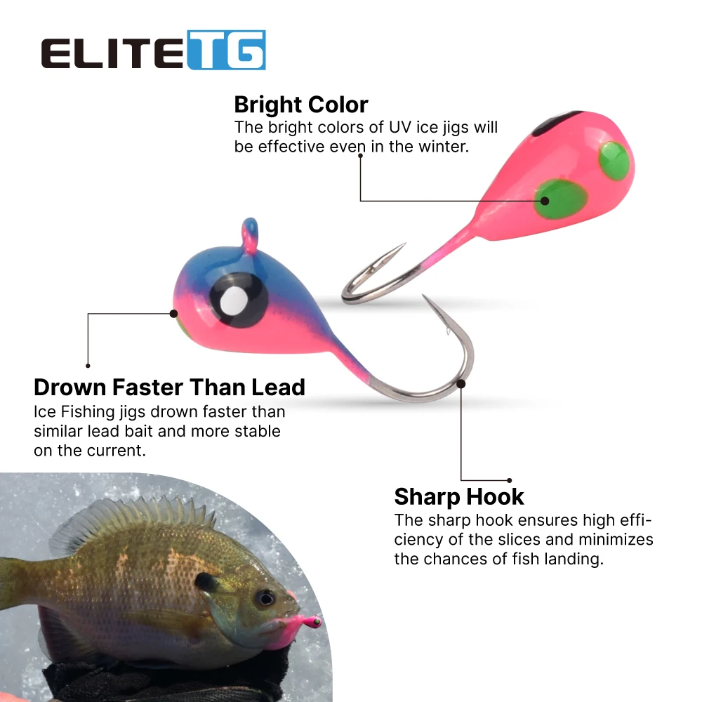 Elite TG-plantillas de hielo con forma de lágrima, 10 Uds., 2,7mm-5,0mm, anzuelo de tungsteno Hayabusa, perca tipo pez para invierno, anzuelos de pesca con forma de ojo de pez, anzuelos de señuelo suave - imagen 5