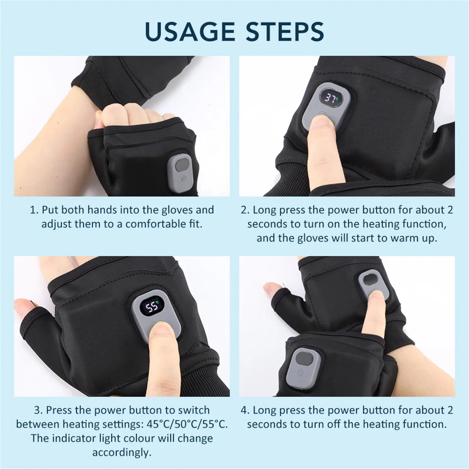 Guantes calefactores de invierno con carga Usb, guantes cálidos para ciclismo, Camping, esquí, portátiles, para viajes al aire libre, guantes de medio dedo calentados - imagen 5