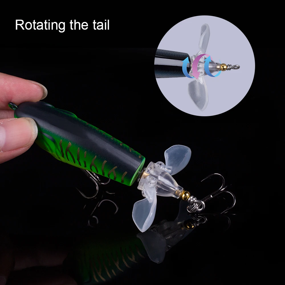 Hanlin-señuelo Popper Artificial de plástico duro, cebo de pesca de cola giratoria suave, aparejos de lubina de doble tornillo, 9G/16G - imagen 5