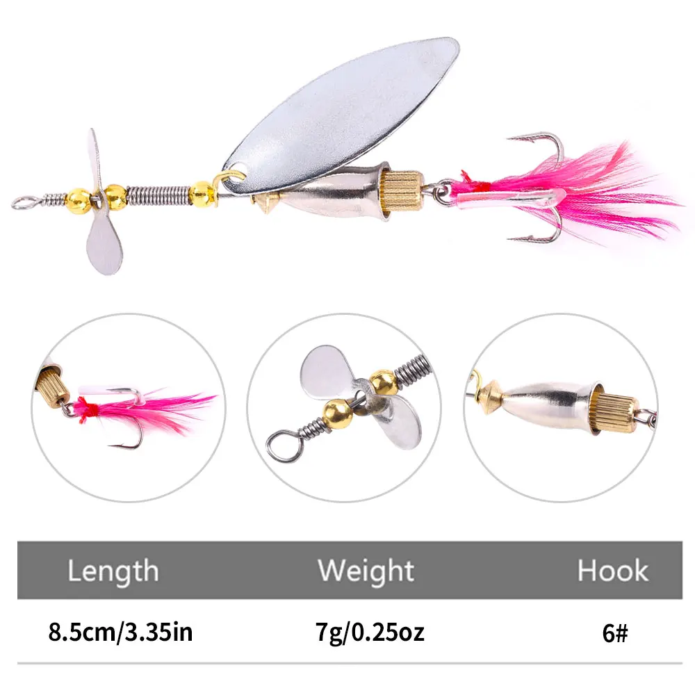 1 ud./5 uds. 8,5 cm 7g cebos giratorios para pesca de lubina plantilla de metal señuelo cebo de pesca Spinner cuchara señuelos aparejos de pesca Zander Muskie pesca - imagen 2