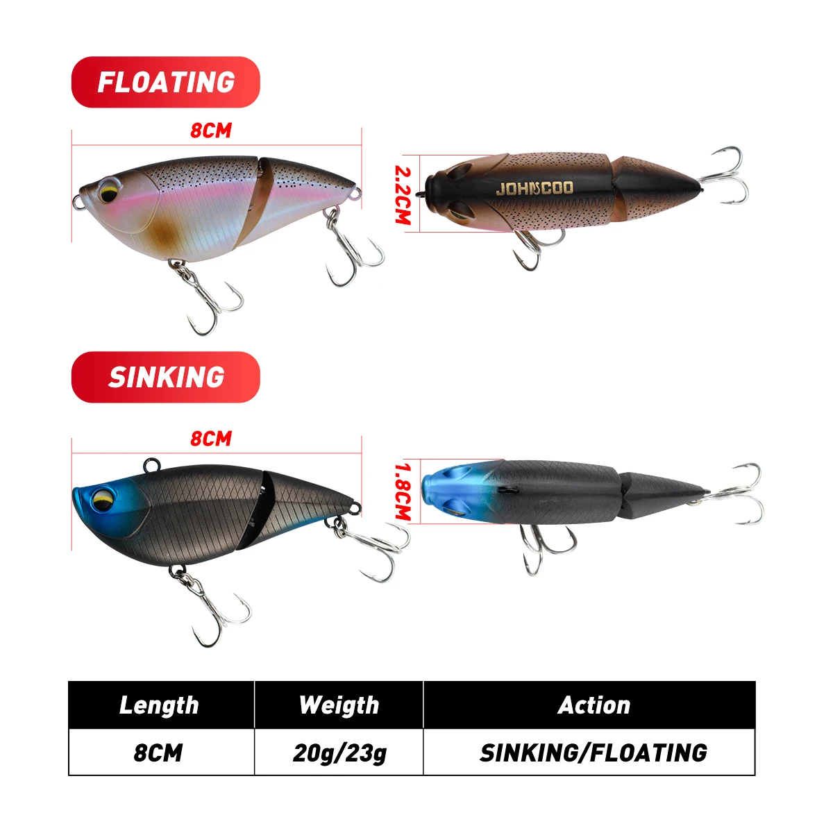 Cebos flotantes que se hunden, 2 secciones, 8cm, Swimbait multiarticulado, Señuelos de Pesca VIB, Swimbait para pesca de Lucio, aparejos de pesca de lubina - imagen 3