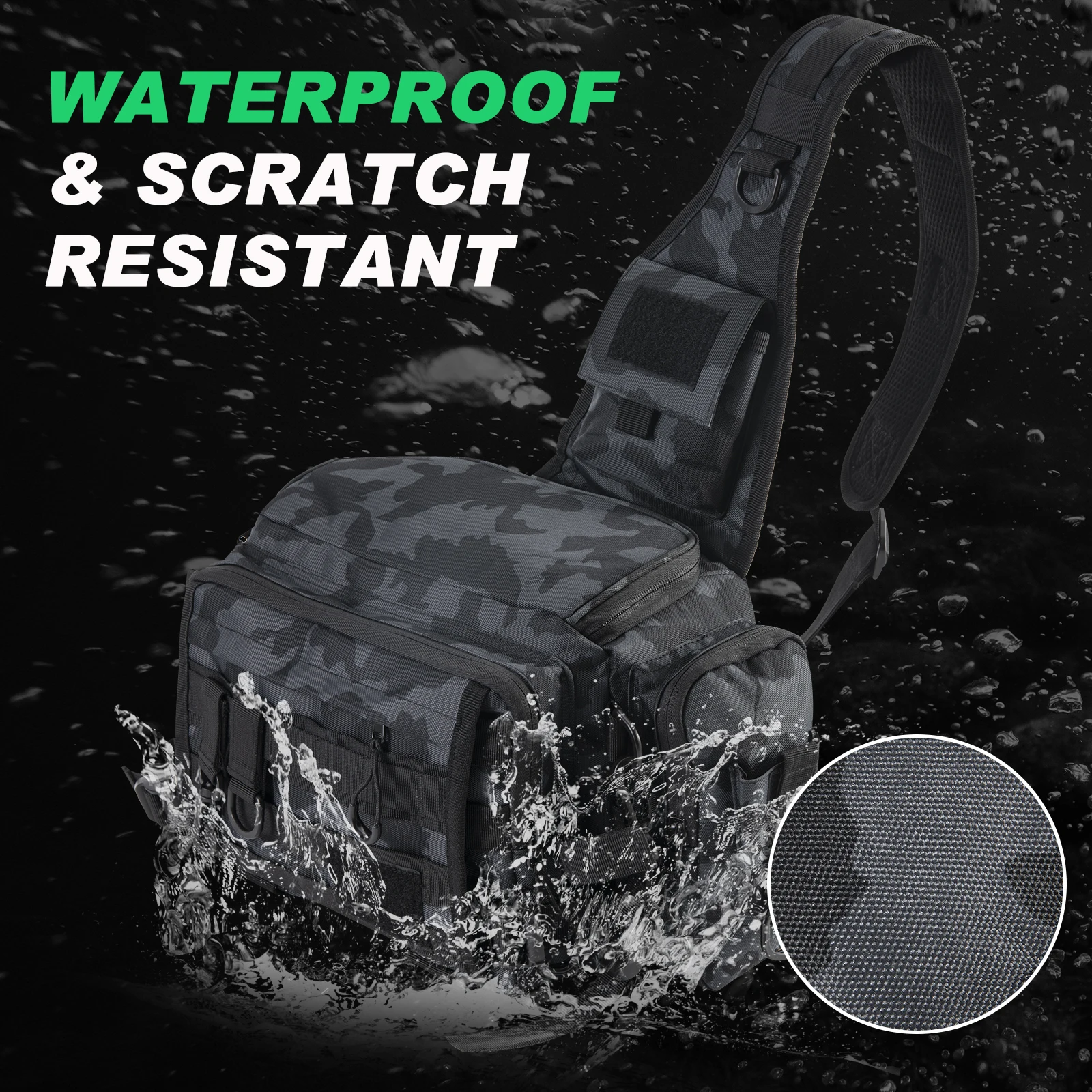 Bolsa de aparejos de pesca Goture con soporte para caña, bolsa de pesca de carpa, bandolera cruzada resistente al agua con anillos en D y correa para la cintura - imagen 4