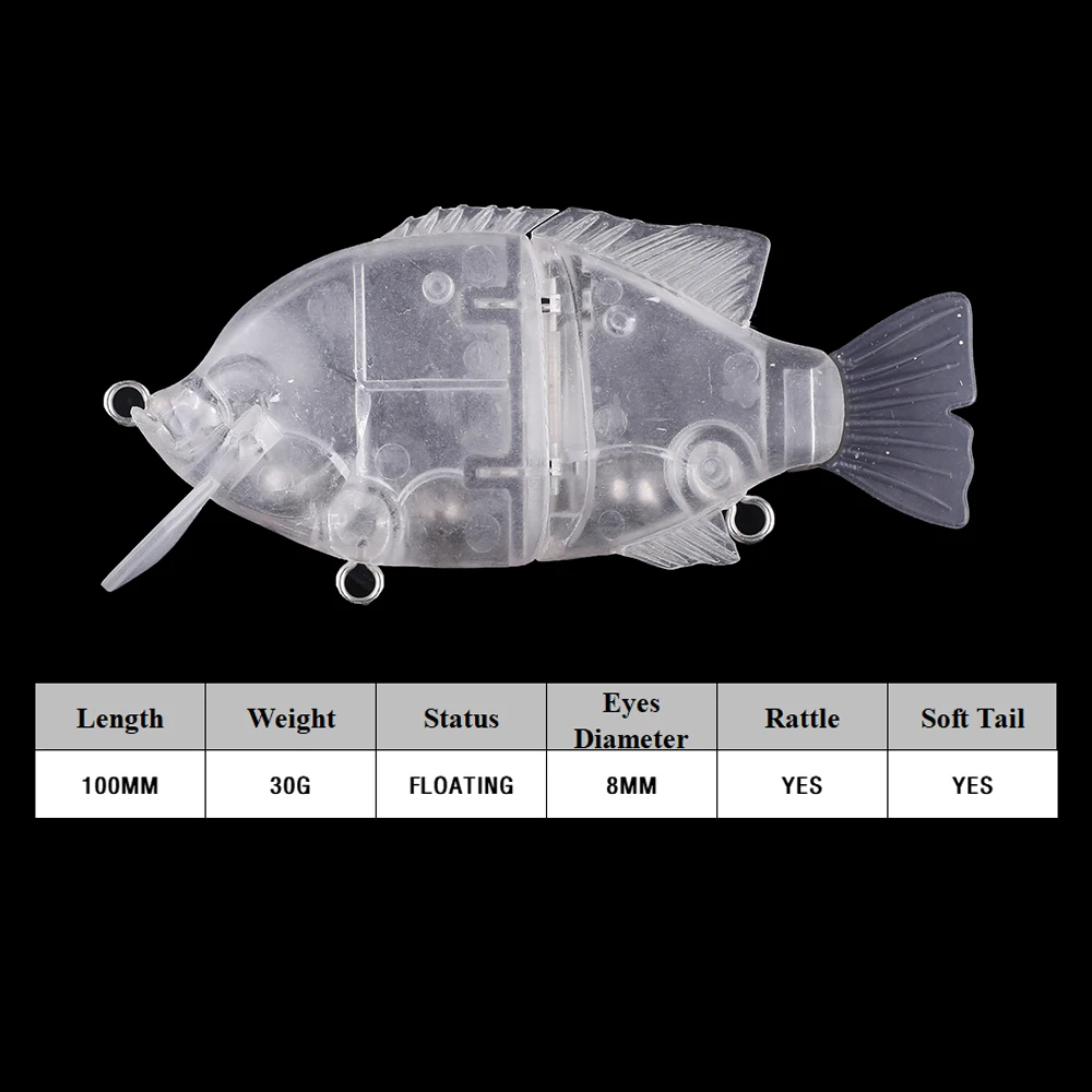 Chan'sHuang-Cebo en blanco sin pintar, 5 piezas, 10CM, 30G, sonajero flotante, cola suave articulada, Señuelos de Pesca artificiales - imagen 2