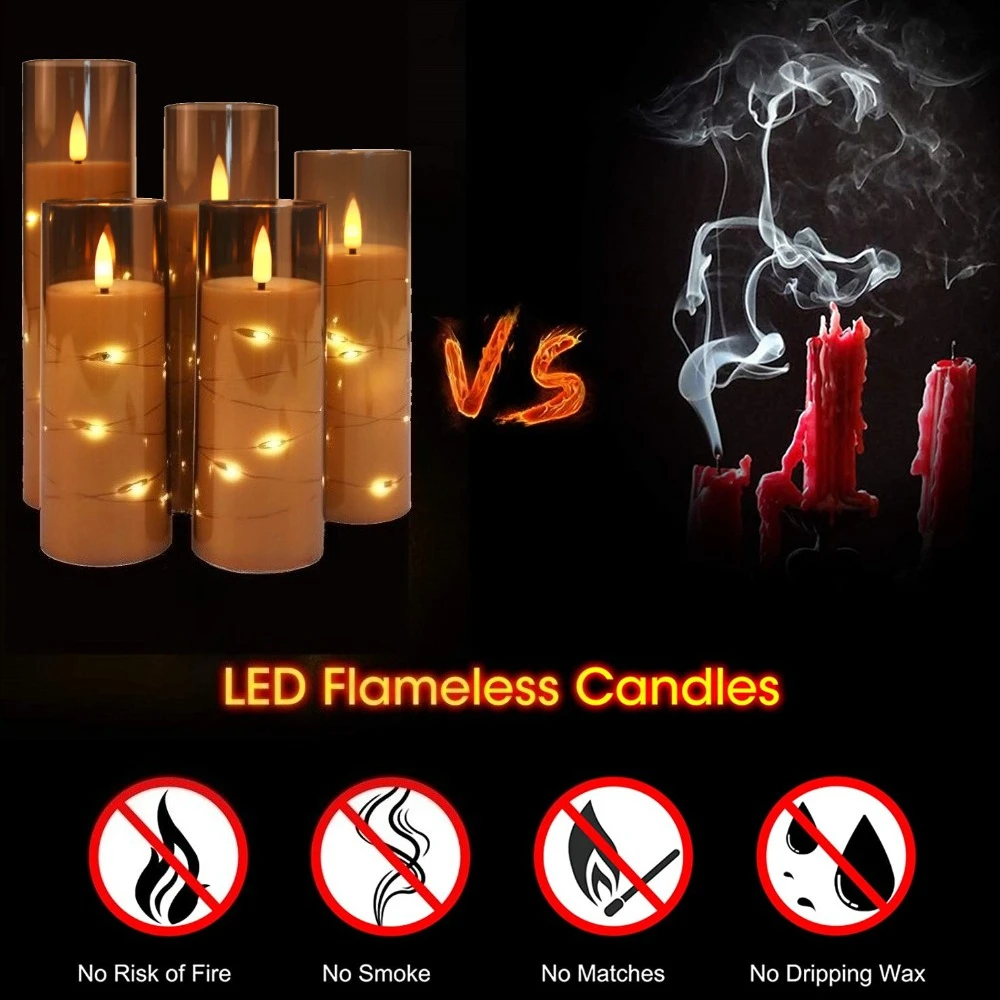 Juego de velas LED parpadeantes sin llama con temporizador, carcasa acrílica estable y cadena de estrellas integrada, velas románticas que funcionan con pilas - imagen 3