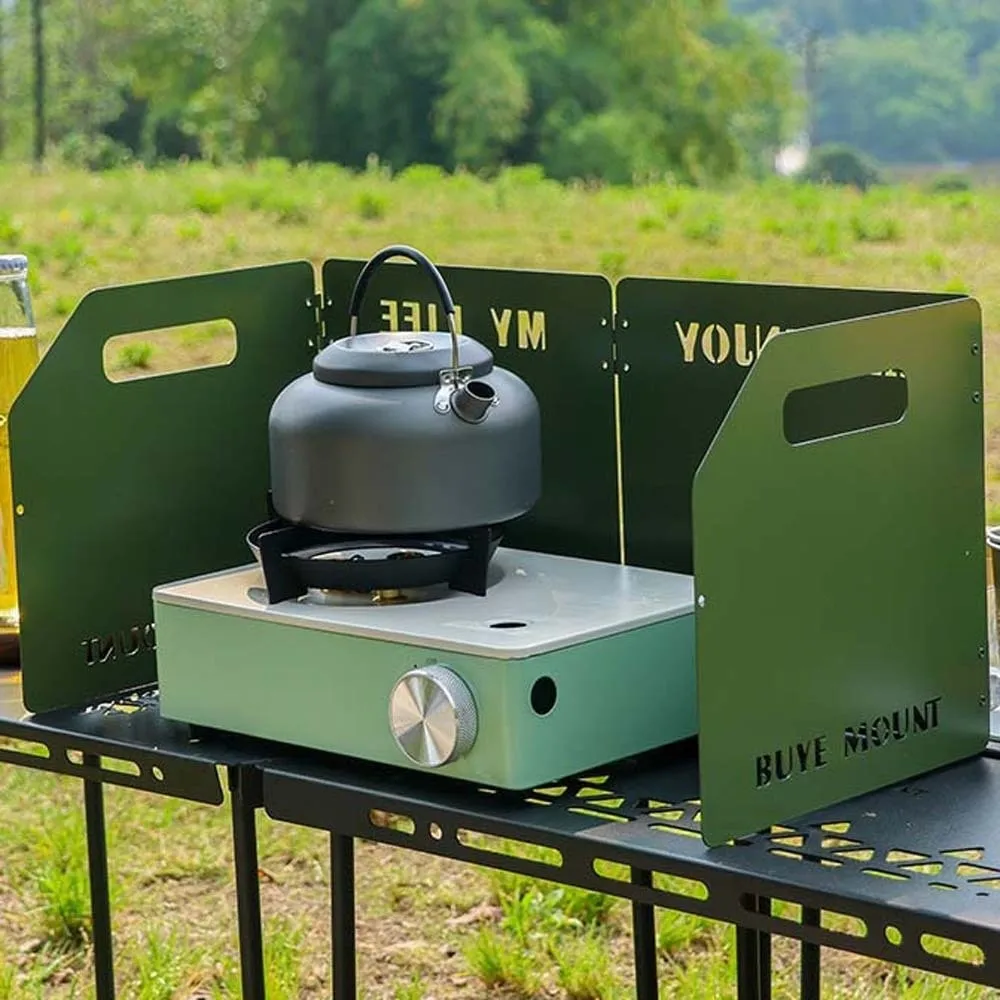 Cuatro estufas plegables, protector contra el viento, utensilios de cocina compactos a prueba de viento, parabrisas de Color sólido, cocina grande, protección contra el viento para acampar - imagen 4