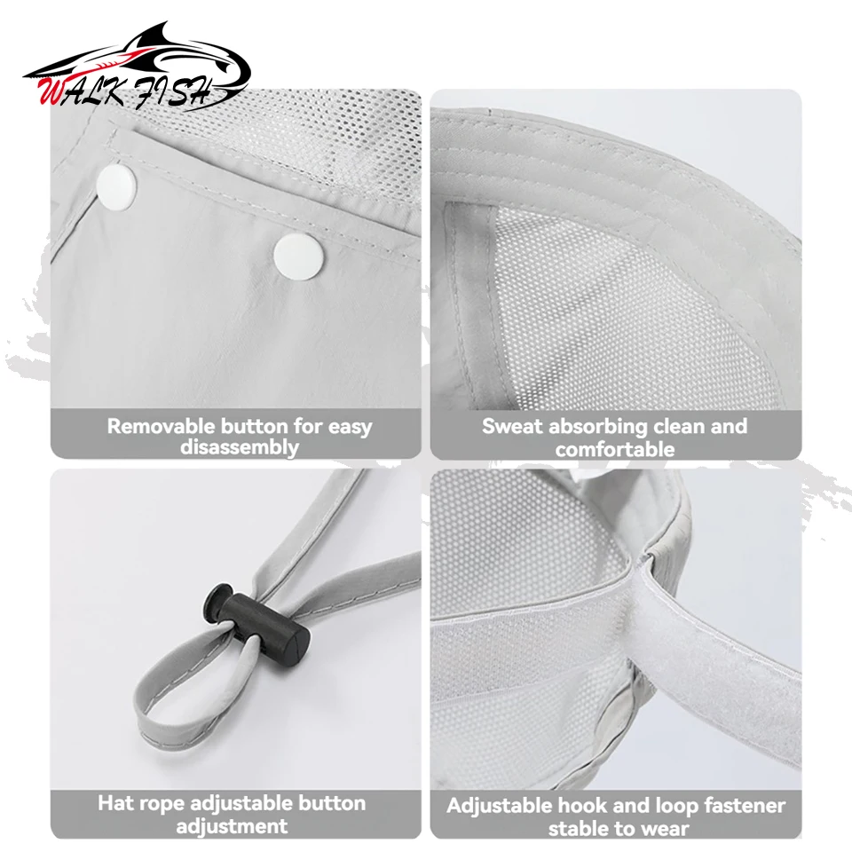 WALK FISH-Sombrero de pescador con protección solar UPF50 +, gorra de protección solar para deportes al aire libre, pesca, senderismo, Camping, transpirable, Anti-UV, plegable - imagen 3