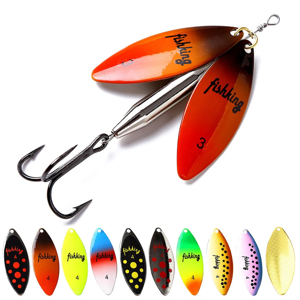 FTK-señuelo de pesca giratorio de latón, Material de fundición larga, doble pieza con anzuelo triple, cuchara, cebo, accesorios de pesca de carpa