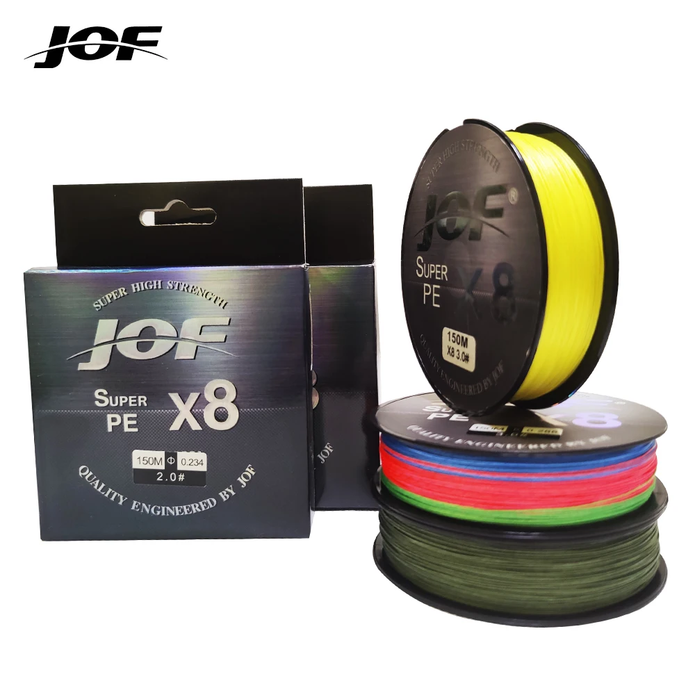 JOF marca X8 serie 8 hebras 150M 300M 500M hilo de pescar de PE trenzado 20-100LB hilo de pescar multifilamento pesca de carpa suave